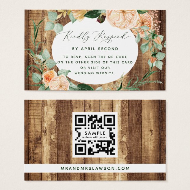 Botanical Boho Rustic Wedding QR Code RSVP Card (Front & Back)