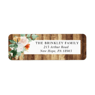 Botanical Boho Rustic Woodgrain Return Address