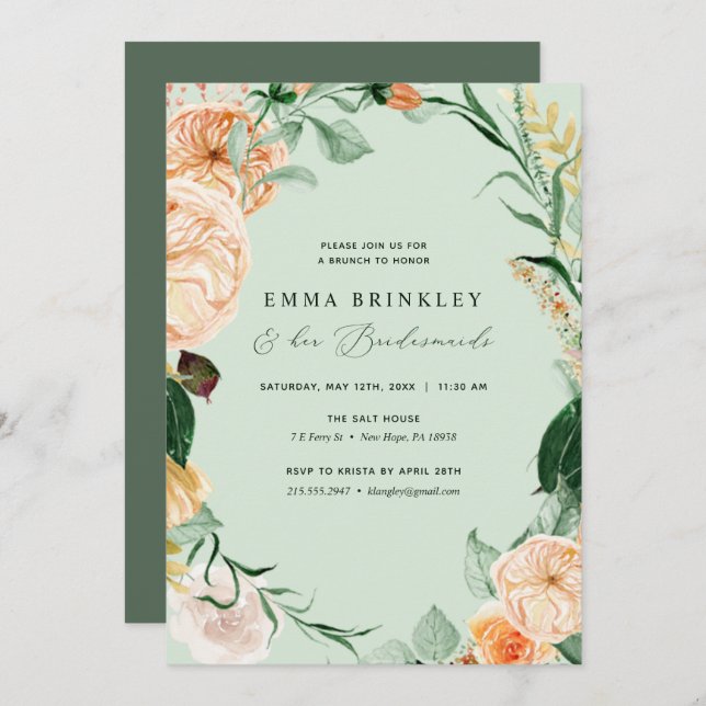 Botanical Boho Sage Bridesmaids Luncheon Brunch Invitation (Front/Back)
