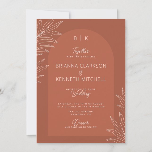 Botanical Boho Terracotta with Arch Photo Wedding Invitation (Front)
