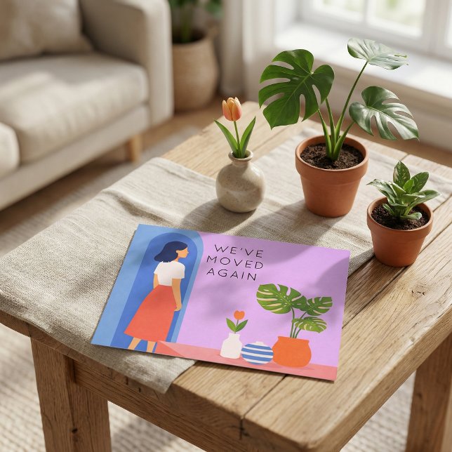 Botanical boho  we've moved  again announcement postcard (Creator Uploaded)