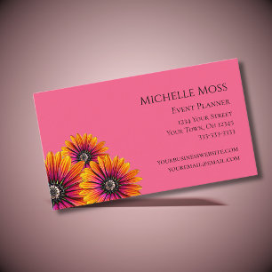 Botanical Boho Whimsical Daisies Pink  Business Card