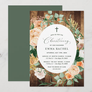 Botanical Boho Woodgrain Christening Personalised Invitation