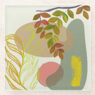 Botanical Boho Yellow Green Glass Coaster