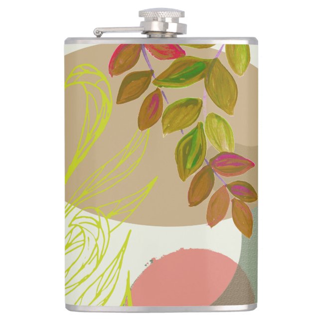 Botanical Boho Yellow Green Hip Flask (Front)