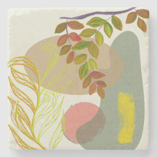 Botanical Boho Yellow Green Stone Coaster
