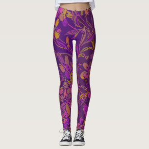 Botanical Bold Floral Pattern in Dark Purple Leggings