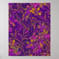 Botanical Bold Floral Pattern in Dark Purple