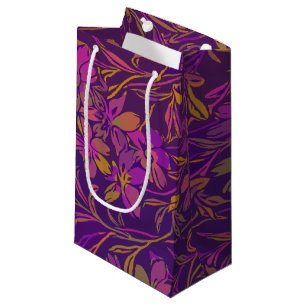 Botanical Bold Floral Pattern in Dark Purple  Small Gift Bag