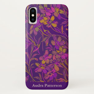 Botanical Bold Floral Pattern Purple Personalised iPhone X Case