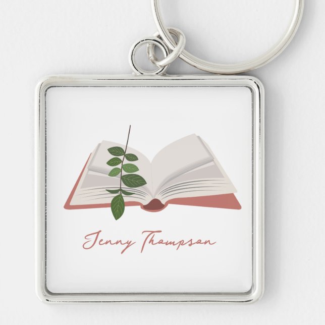 Botanical Books & Library Reading Custom Name Key Ring (Front)