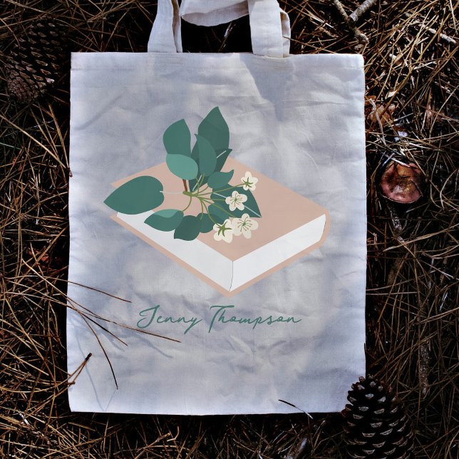 Botanical Books & Library Reading Custom Name Tote Bag (Botanical Books & Library Reading Custom Name Tote Bag)