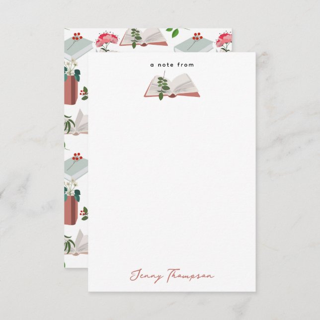 Botanical Books & Library Reading Pattern Thank You Card (Front/Back)