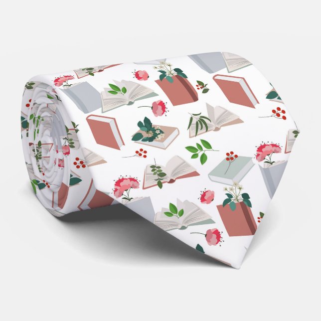 Botanical Books & Library Reading Pattern Tie (Rolled)