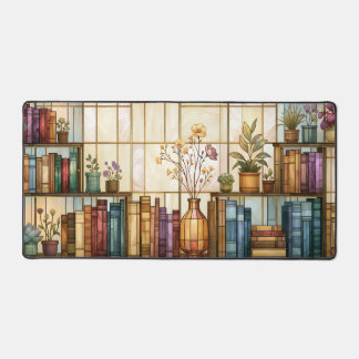 Botanical Bookshelf Stained Glass Library Desk Mat