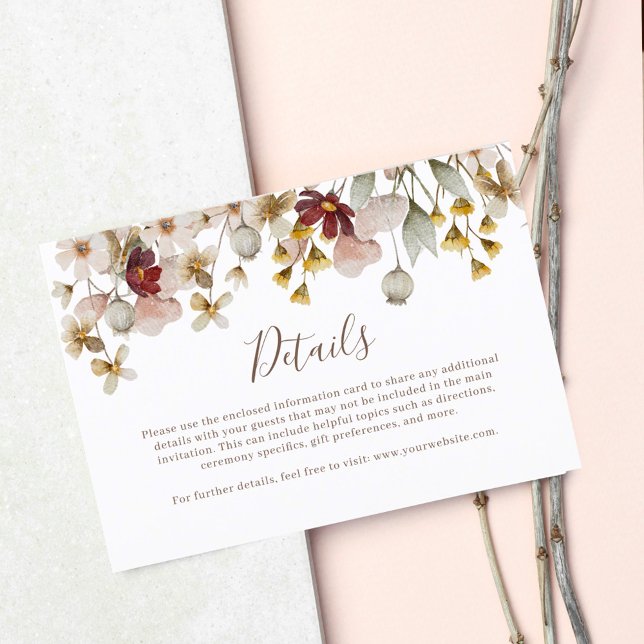 Botanical Bordeaux Watercolor Wedding Details Encl Enclosure Card (Creator Uploaded)