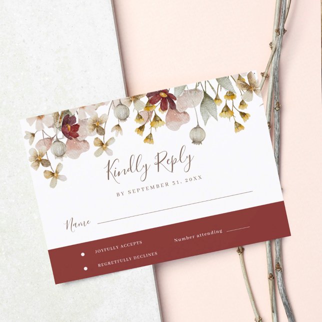 Botanical Bordeaux Watercolor Wedding RSVP Card (Creator Uploaded)