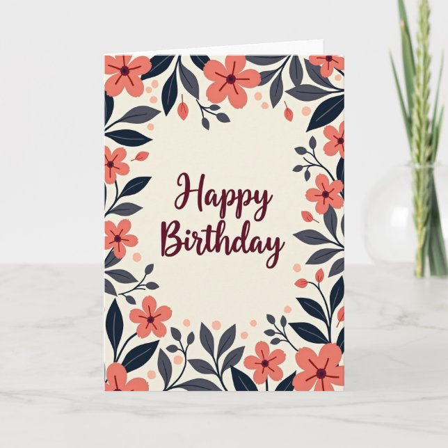 Botanical Border Birthday Card (Front)