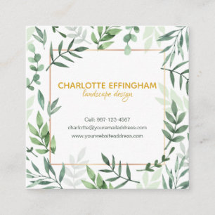 Botanical Border Gold Green  Square Business Card