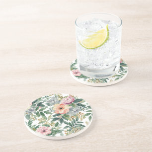 Botanical Bouquet Watercolor Eucalyptus Leaves Coaster