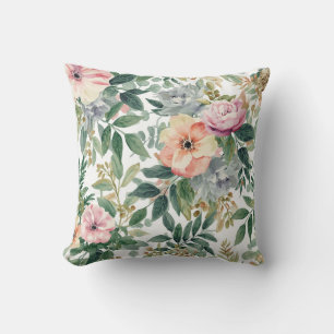 Botanical Bouquet Watercolor Eucalyptus Leaves Cushion