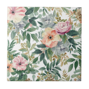 Botanical Bouquet Watercolor Eucalyptus Leaves Tile