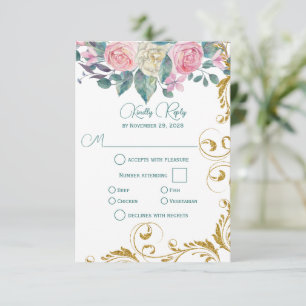 Botanical Bouquet with Faux Gold Swirl RSVP