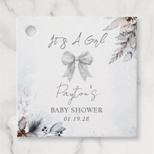 Botanical Bow Winter Snow Girl Baby Shower Favour Tags