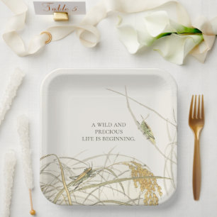 Botanical Boy Baby Shower Grasshopper Paper Plate