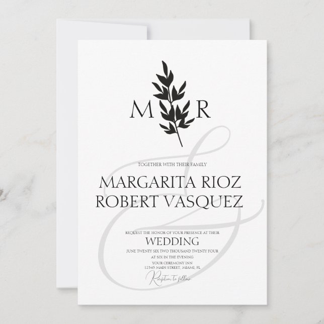 Botanical Branch Ampersand Monogrammed Wedding Invitation (Front)