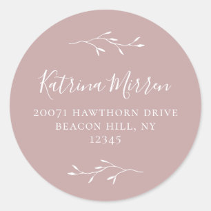 Botanical Branch Dusty Rose Return Address Sticker