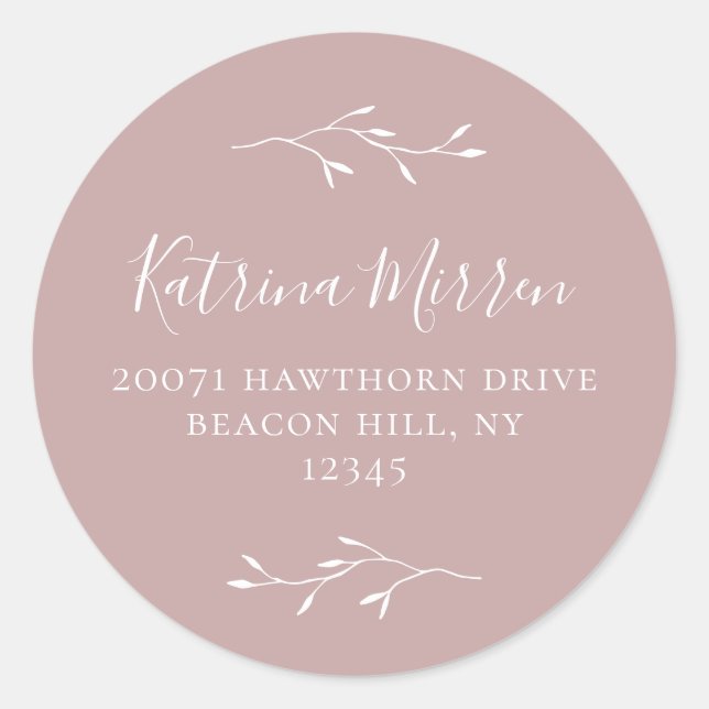 Botanical Branch Dusty Rose Return Address Sticker (Front)