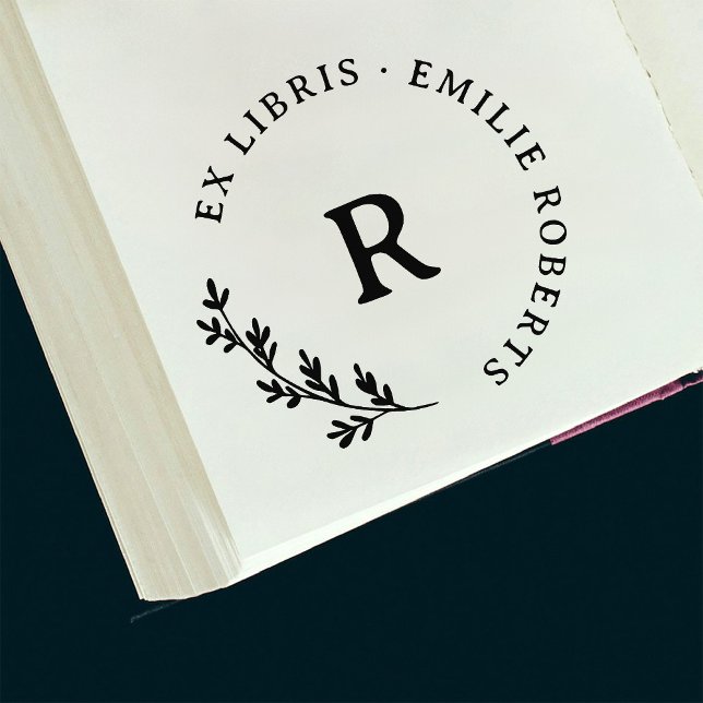 Botanical Branch Initial Round Name Ex Libris Self-inking Stamp (Creator Uploaded)