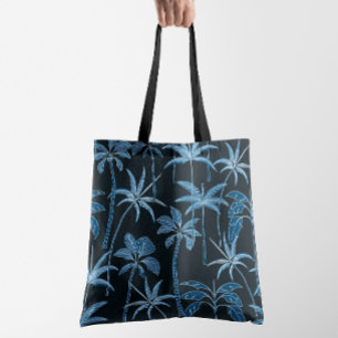 Botanical Breeze: Hand-Illustrated Palm Navy Blue Tote Bag