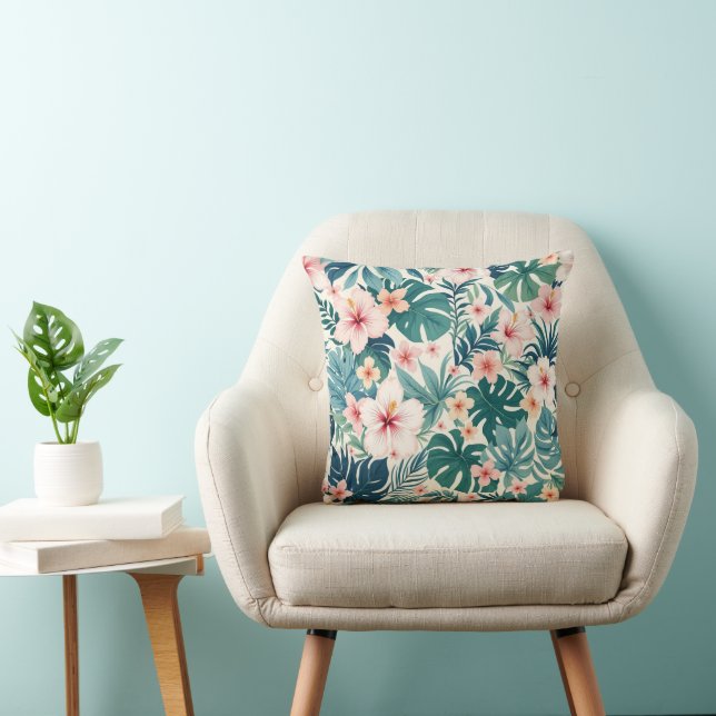 Botanical Breeze – Tropical Floral Decorative Pill Cushion (Chair)