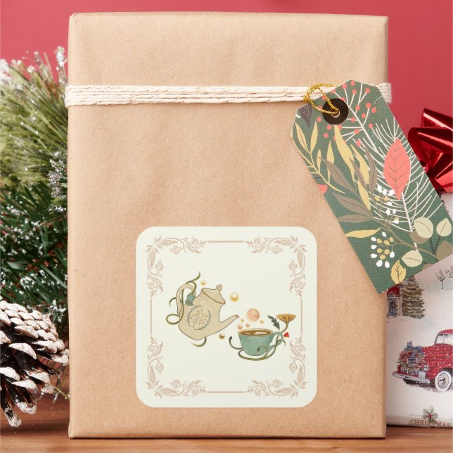 Botanical Brew – Nature’s Quiet Ritual Square Sticker (Holiday)