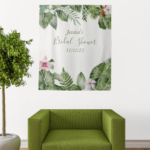 Botanical Bridal Shower Tropical Leaves Watercolor Tapestry