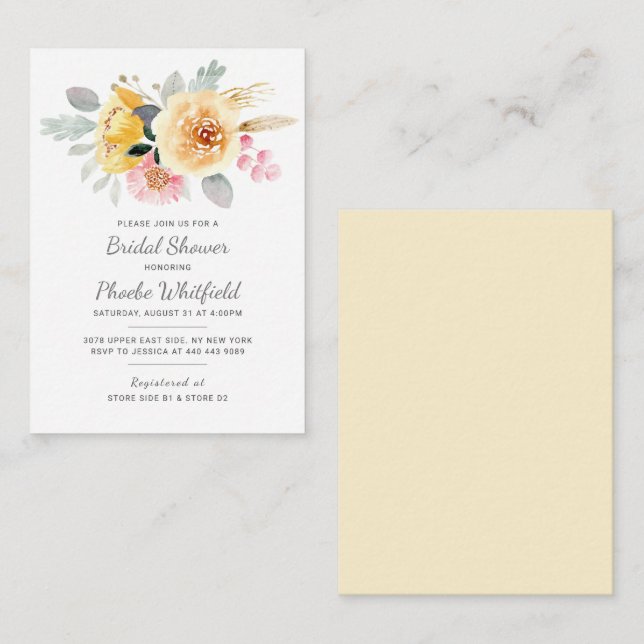 Botanical Bridal Shower Watercolor Floral Modern Card (Front/Back)