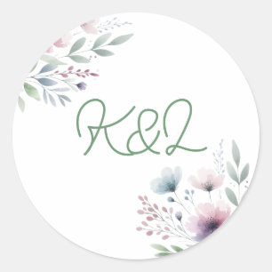Botanical Bride and Groom Monogrammed Wedding Classic Round Sticker