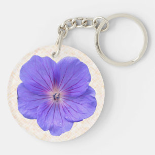 Botanical Bright Blue Geranium Flower Key Ring