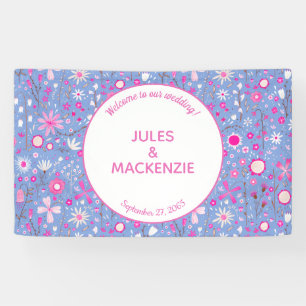 Botanical Bright Blue Wildflower Floral Wedding Banner