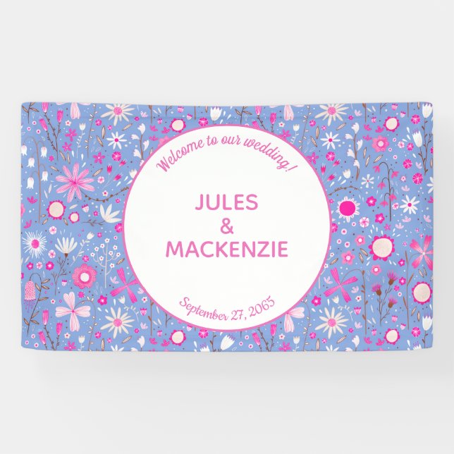 Botanical Bright Blue Wildflower Floral Wedding Banner (Horizontal)