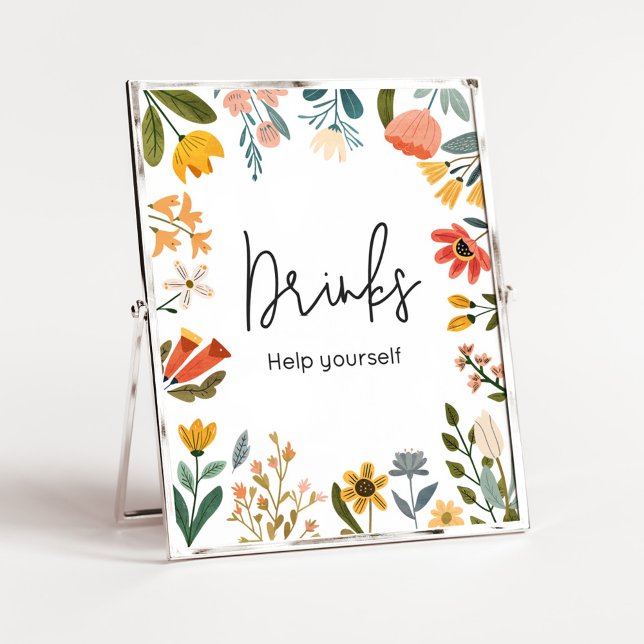 Botanical Bright Wildflower Baby Shower Drinks Poster (Botanical Bright Wildflower Baby Shower Drinks Sign
)
