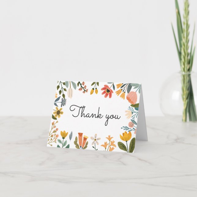 Botanical Bright Wildflower Baby Shower Thank You Card (Front)