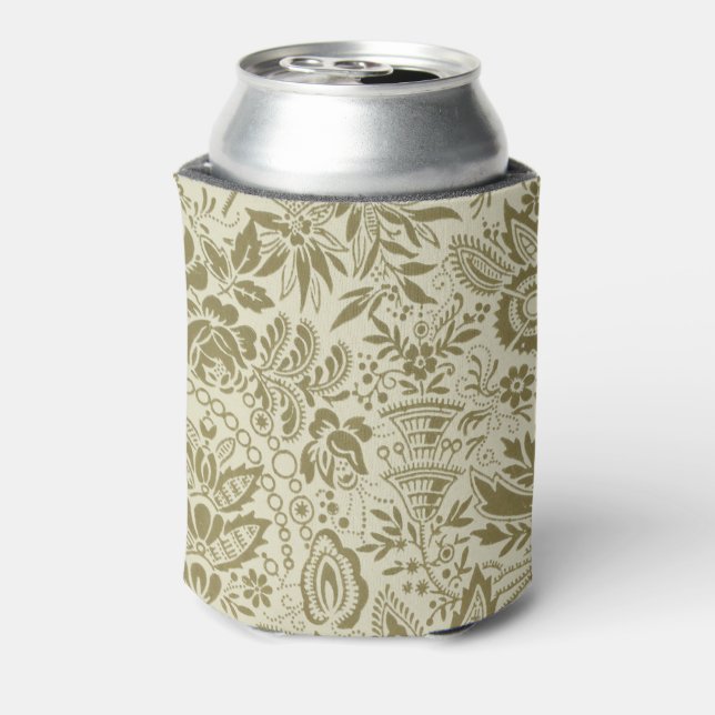 Botanical Brocade Toile Floral Green Sage Pattern Can Cooler (Can Back)