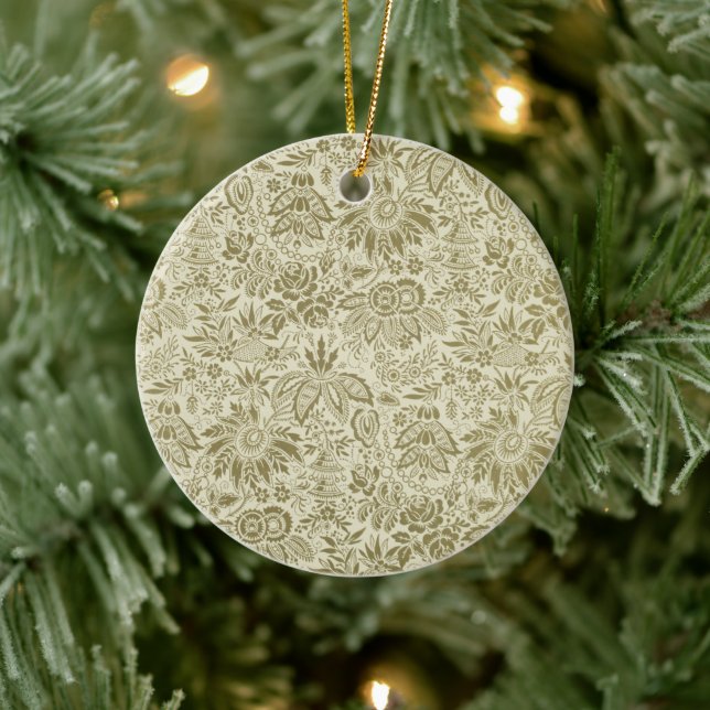 Botanical Brocade Toile Floral Green Sage Pattern Ceramic Tree Decoration (Tree)