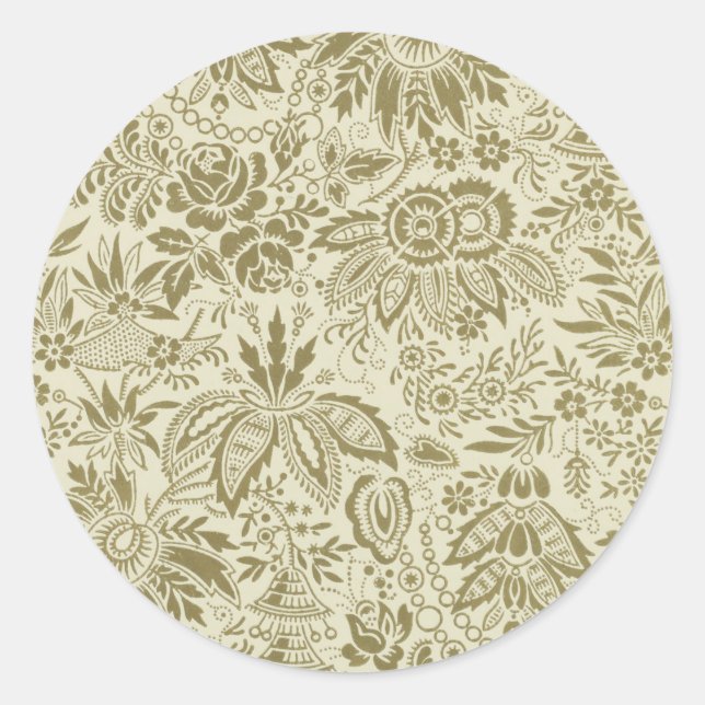 Botanical Brocade Toile Floral Green Sage Pattern Classic Round Sticker (Front)