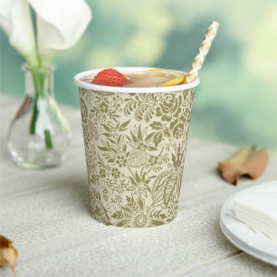 Botanical Brocade Toile Floral Green Sage Pattern Paper Cups