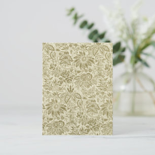 Botanical Brocade Toile Floral Green Sage Pattern Postcard