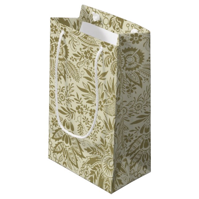 Botanical Brocade Toile Floral Green Sage Pattern Small Gift Bag (Front Angled)